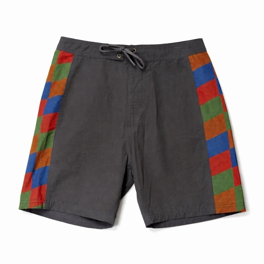 Mollusk California Panel Board Shorts 30 Gray Multi Stripe Surf Swim 7"